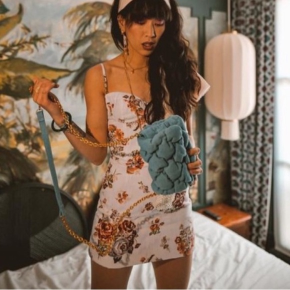 Brock x H&M Spaghetti Strap corset upper pink floral mini dress medium - Picture 11 of 15